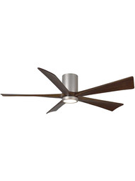 Irene 60 inch 5-Blade Flush-Mount Ceiling Fan with Solid Wood Blades and Light Kit in Brushed Nickel.